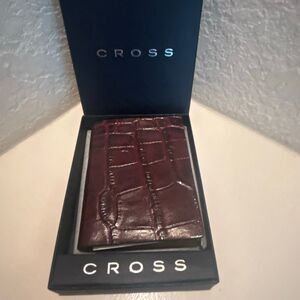 Cross Brand Croc Embossed Brown Leather Bifold Wallet Minimalist New In Box